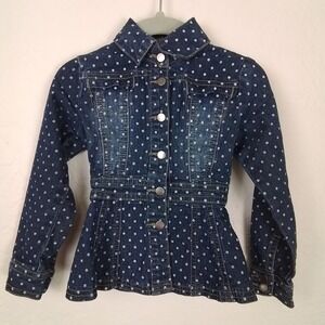 Twelve K Polka Dot Denim Jacket Toddler Size 12M Blue Jean‎ Peplum Style Stretch